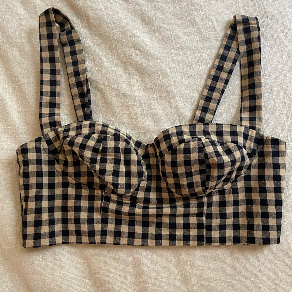 DISSH Black and Tan Gingham Crop Top